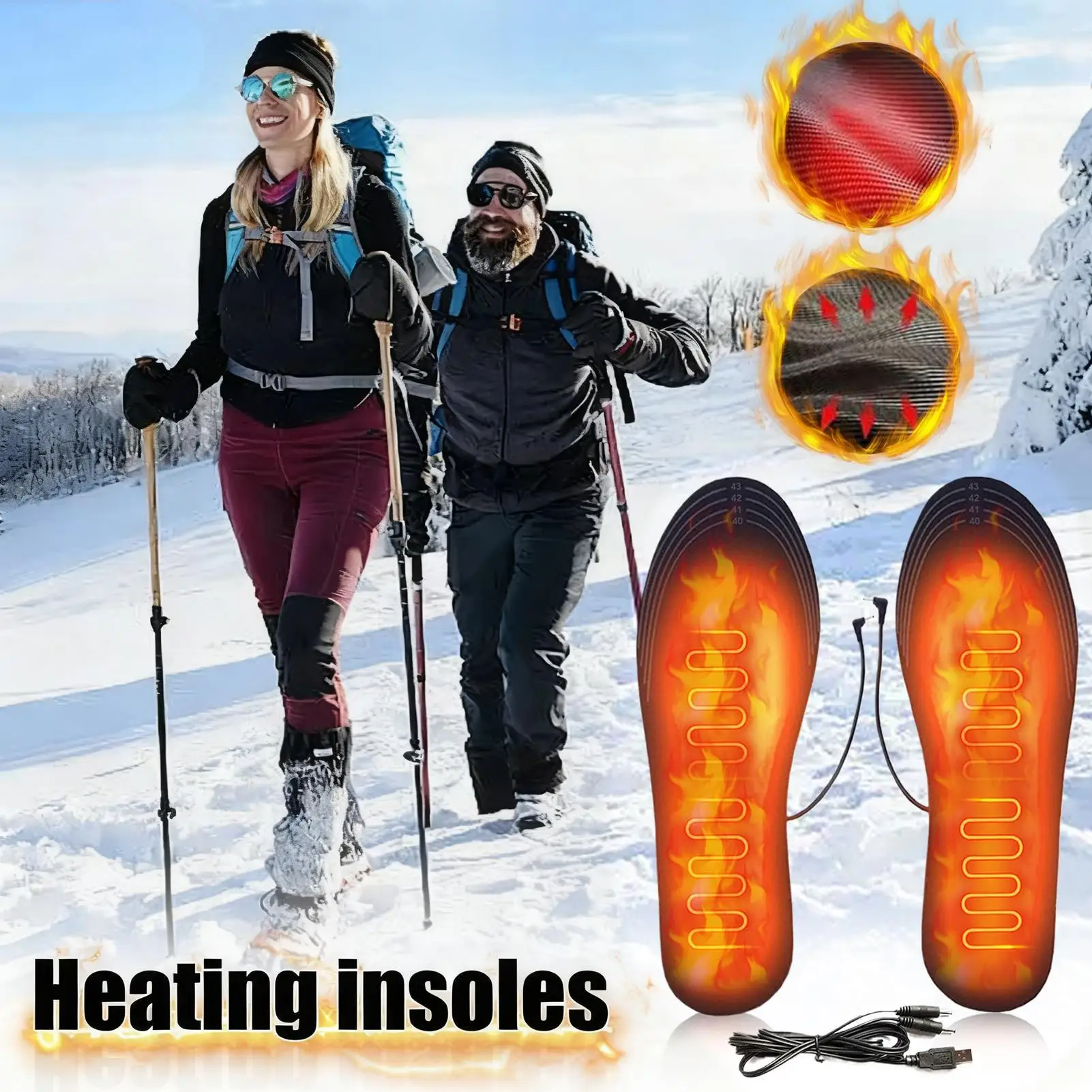 USB Heating Insoles Cuttable Warming Boot Inserts Outdoor Sports Heating Insole for Skiers Snowboarders Hikers Fishermen Skiing