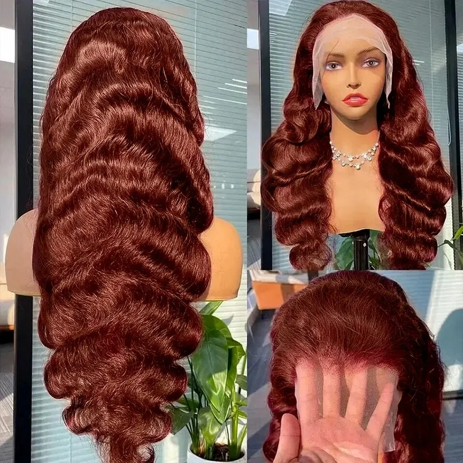 Melodie 220% HD 13x6 Reddish Brown 30 40 Inches Body Water Wave Human Hair Wigs 13x4 Lace Frontal Red Color Lace Front Remy Wig