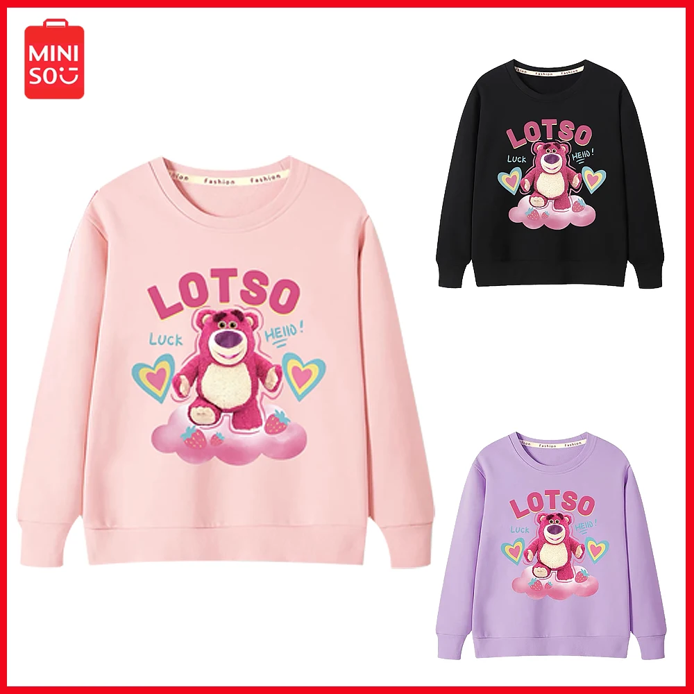 

Miniso Lotso Boy Girl Hoodie Elementary School Autumn New Round Neck Pure Cotton Shirt Casual Cartoon Print Long Sleeve Birthday
