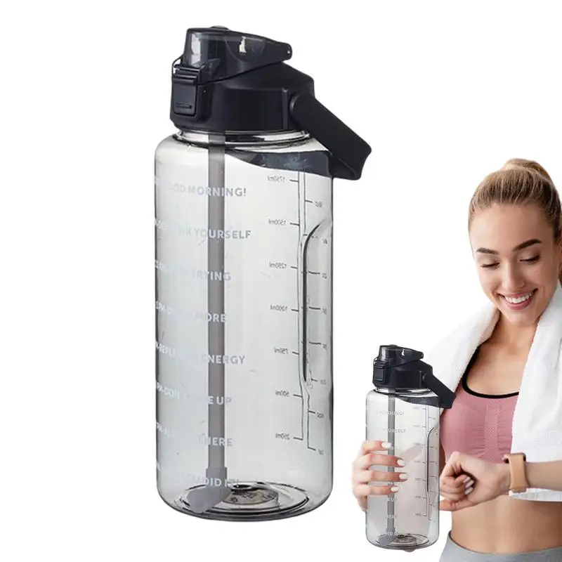 

Water Bottle With Time Marker 2L Big Drinking Cup Water Bottle With Time Marker & Fruit Strainer Leak-proof Bottle Perfect For