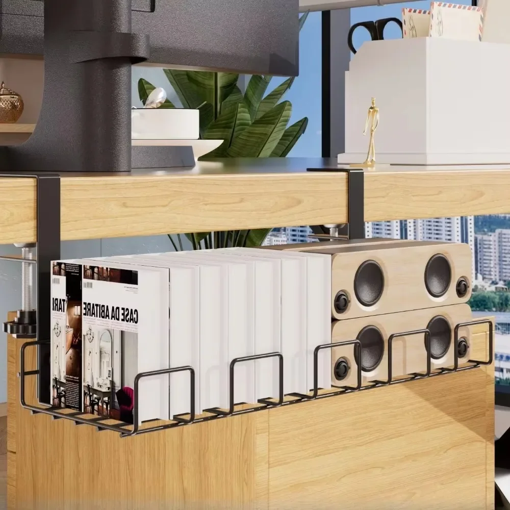 Under Table Storage Racks Removable Hang Management Tray Home Office Desk Wire Organizer Adjustable Kitchen Storage Accessories