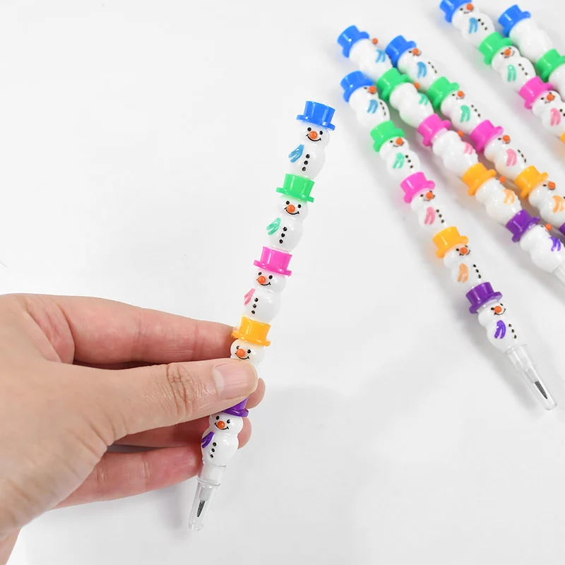 5/10Pcs Christmas Snowman Gingerbread Man Stackable Block Pencil Kids Birthday Party Favors Xmas New Year School Stationery Gift