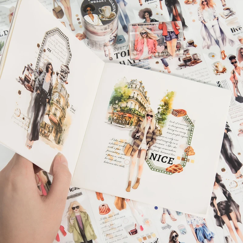 1 롤/세트 애완 동물 테이프 패션 소녀 시리즈 잡지 정크 저널 장식 스크랩북 테이프 DIY 크래프트 사용자 정의 테이프