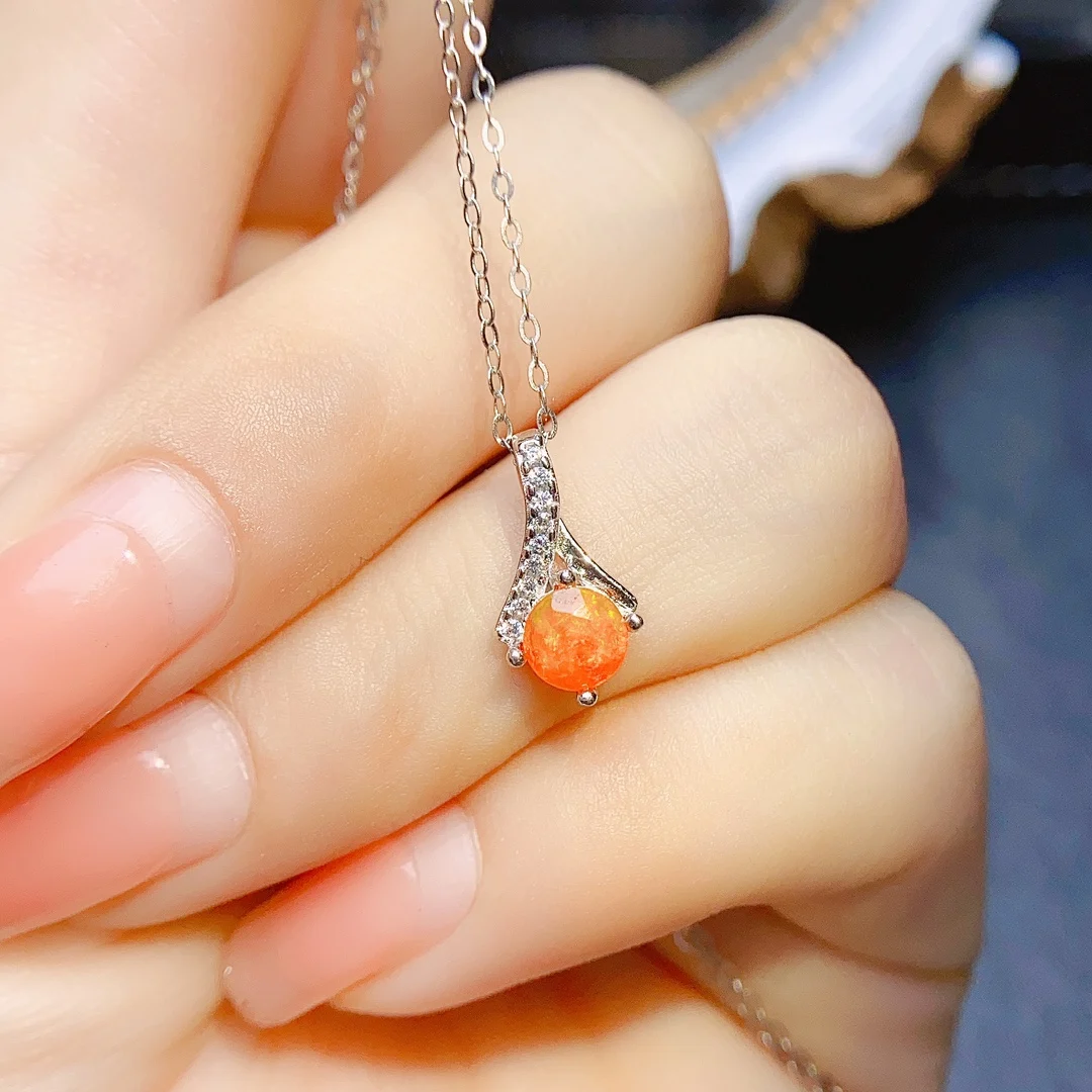 

Fire Opal Pendant 925 Sterling Silver Genuine Orange Opal Necklaces For Women Jewelry Gift