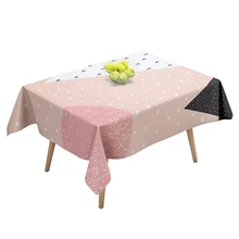 

Cotton Linen Tablecloths, Waterproof Table Covers Geometric Dots Pink White Black Dining Table Coffee Table Deco