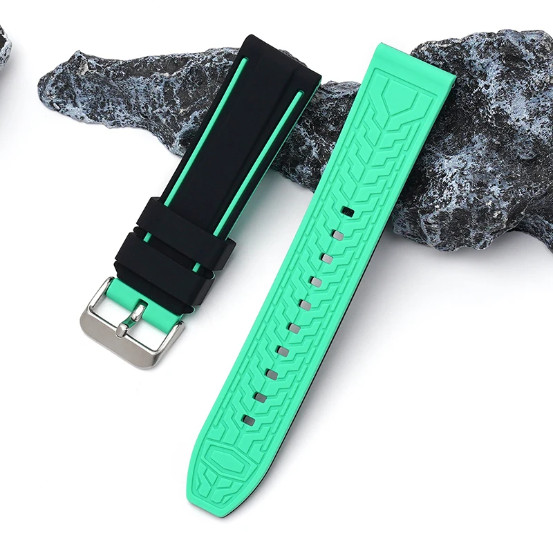 Dual-Color 22mm Waterproof Diving Silicone Watch Strap with Tool Kit