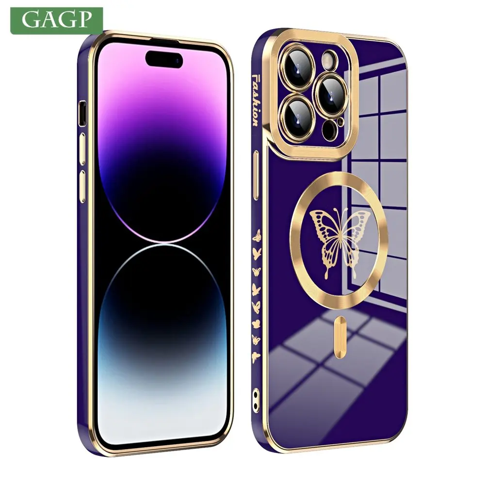 Luxury Plating Butterfly Case For iPhone 15 Plus Magsafe Cases For iPhone  11 12 13 14 15 Pro Max Plus Soft Charging Back Funda - AliExpress