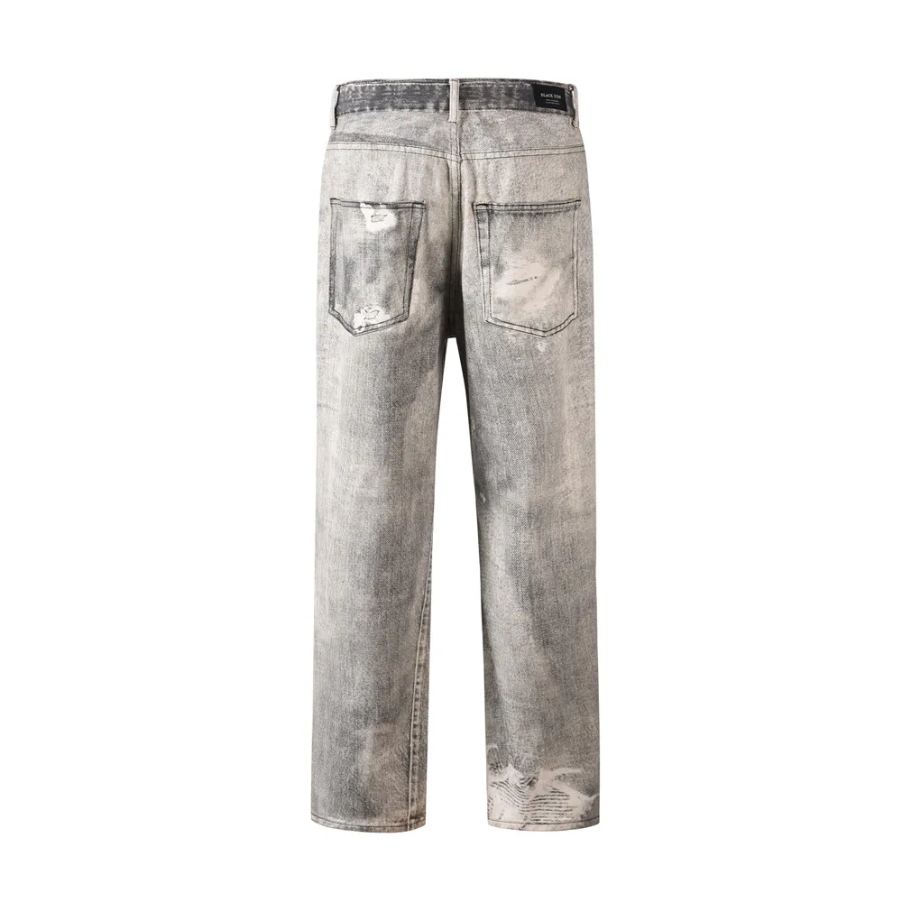 Frog Drift American Style Nostalgia Vintage Washable Pure Cotton Loose Zipper Straight Jeans Long Pants Trousers For Men Women