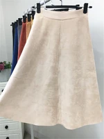 REALEFT New 2025 Autumn Winter Women Suede Midi Skirts High Waist Multi Color Elegant A-Line Skirts Umbrella Ladies Skirt Female - Image 4