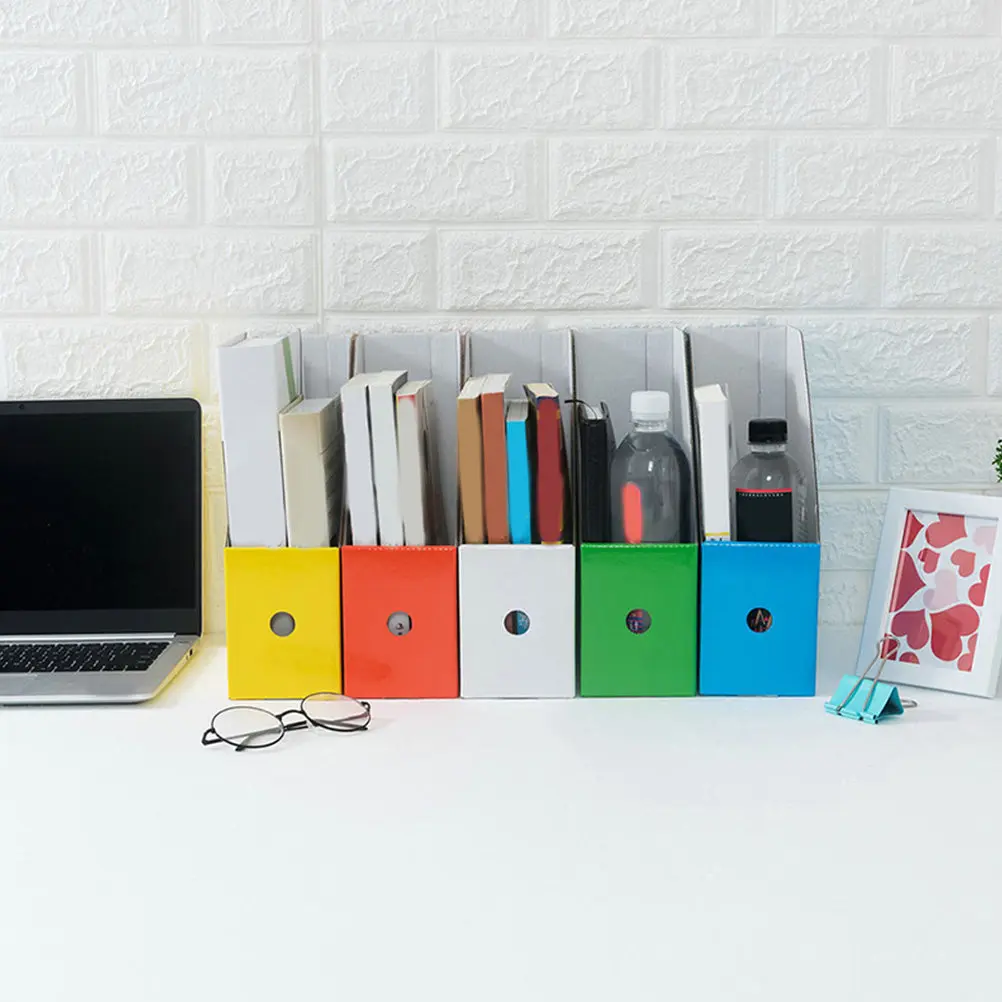 6Pcs 다채로운 파일 폴더 주최자 책 종이 잡지 파일을위한 데스크탑 문서 상자 사무실 학교 책상 보관함