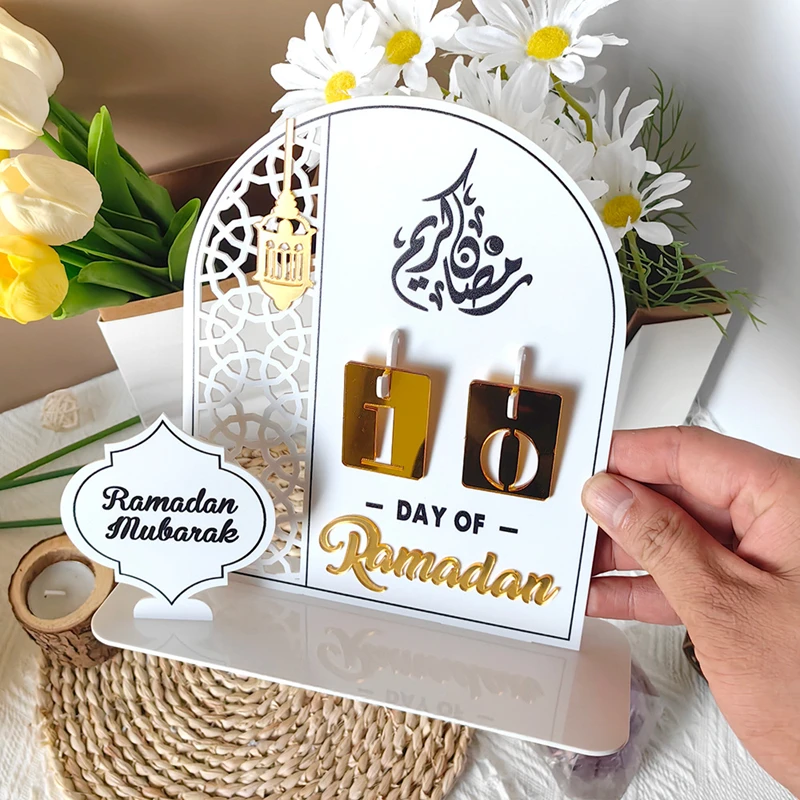 Acrylic Ramadan Countdown Calendar Gifts Day of Ramadan Calendar with Replacing Number 2024 Eid Mubarak Home Decoration Ornament