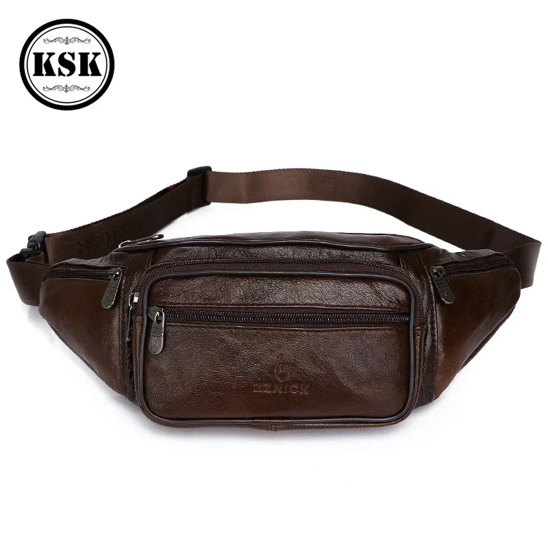 

Men's Leather Male 2019 Small Genuine Waist For Shoulder Pack Waist Fanny Bag Pack KSK Bag Bags Leather Fashion Men Belt Luxury