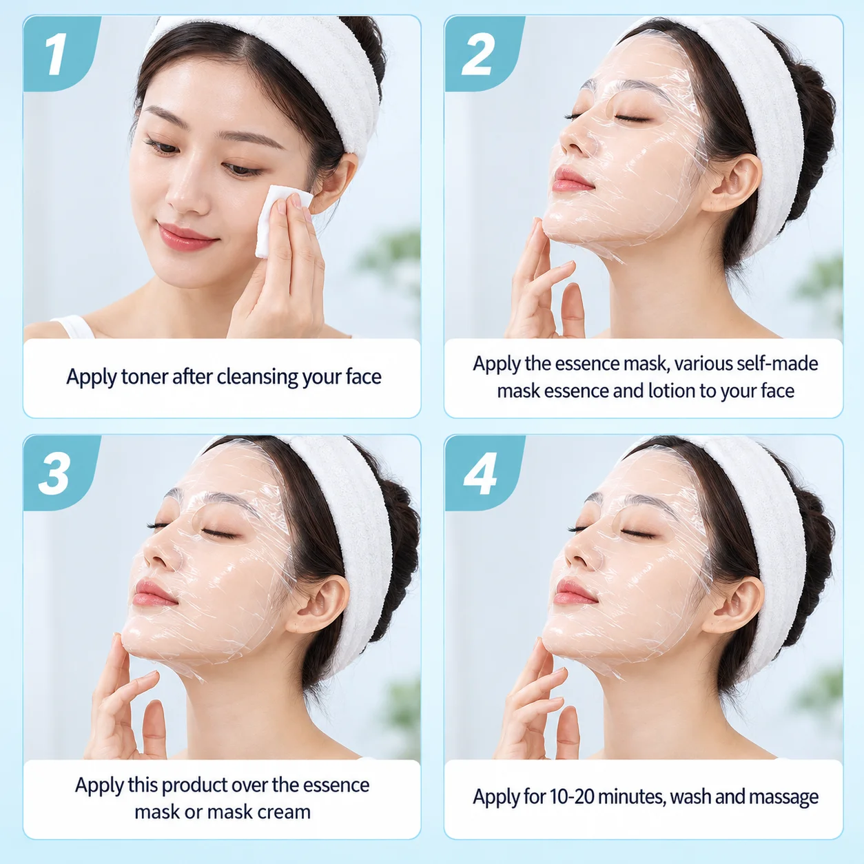 100-Pack Transparent Facial Mask Sheets for Skincare and Moisture Lock