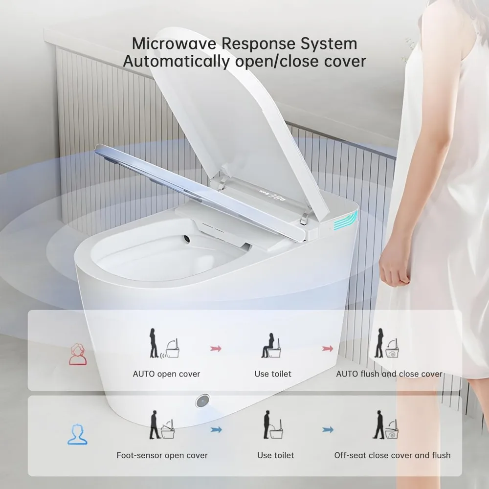 Smart Toilet with Voice Control, AUTO Open&Close, Wider Heated Bidet Toilet Seat with Soft-close, Warm Water and Air Drying 4