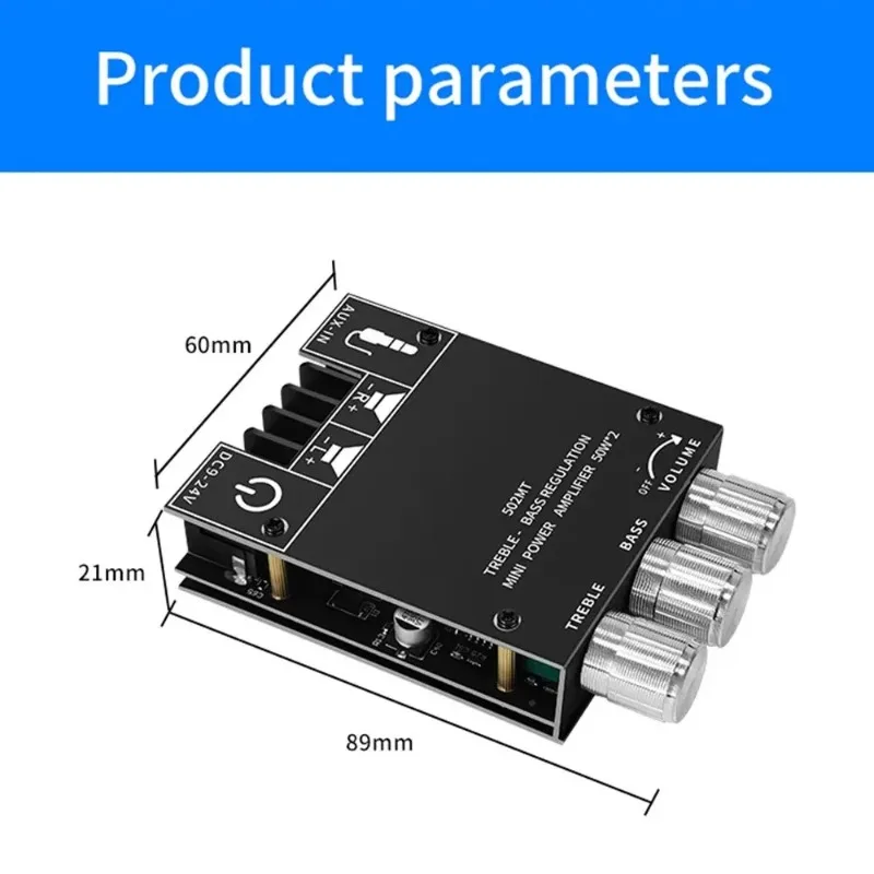 1P For ZK-502MT Bluetooth 5.0 Subwoofer Amplifier Board 2.0 Channel High Power Audio Stereo Amplifier Board 2X50W Bass AMP