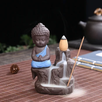 Creative Incense Burner Smoke Waterfall the Little Monk Small Buddha Incense Burner Holder Censer Home Table Decorations Crafts 1