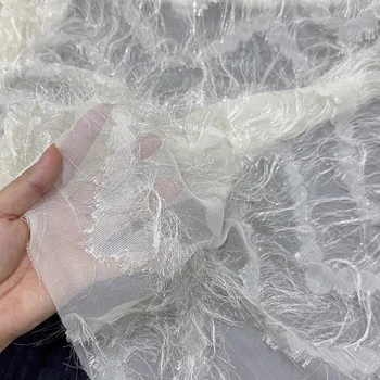 Tessuto jacquard luminoso velato morbido con frange lunghe 6 cm per abiti da donna da prestazione Abito couture Decorazioni sceniche Designer Tessili fai da te