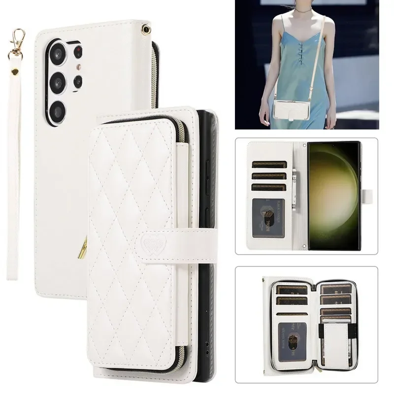 Lanyard Zipper Wallet Flip Leather Phone Case and Purse with Card Holder