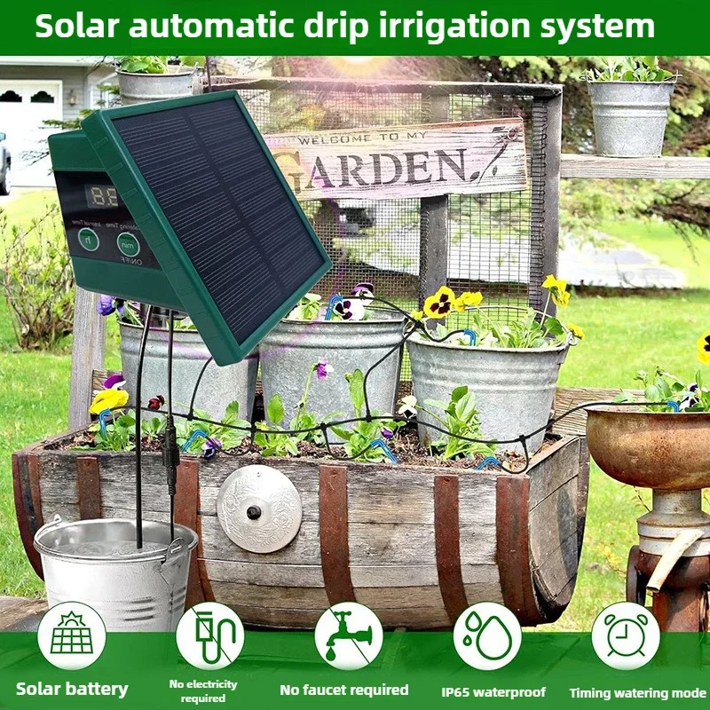 Solar Irrigation System for Garden Balcony Automatic Drip Irrigation DIY Garden Watering System Drip Hose Irrigation Outdoor Use