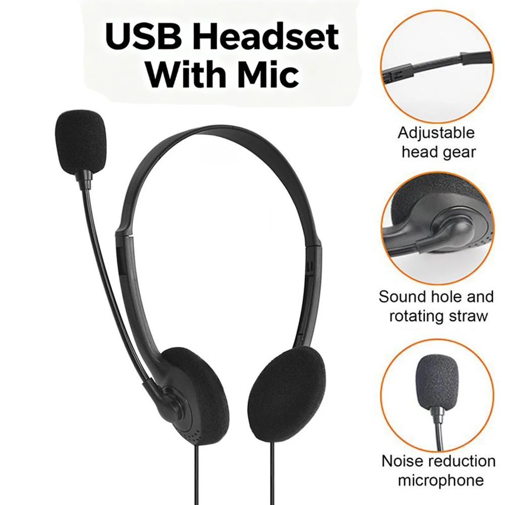 USB Computer Headphone With Noise Cancelling Microphone Chatting Network Teaching Video Conference Stereo Wired Headset_voghion.com