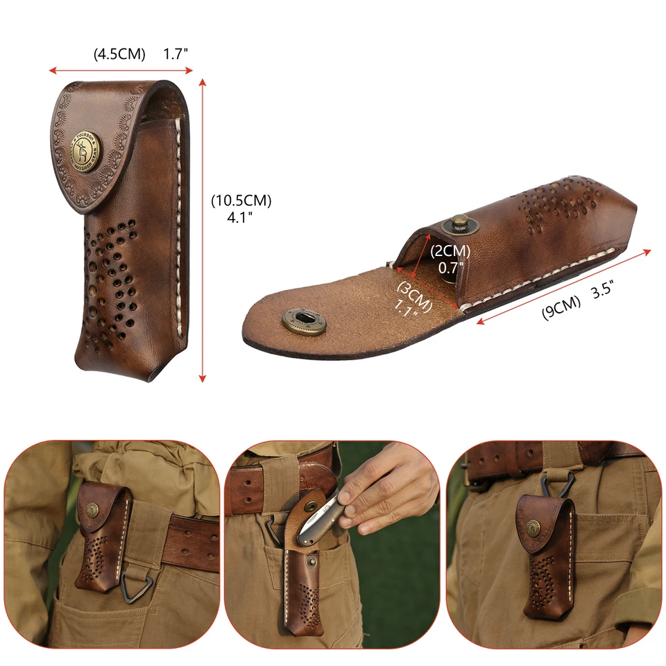 Fodero Orizzontale In Pelle TOURBON Per Coltello Pieghevole – Custodia EDC Marrone Piccola