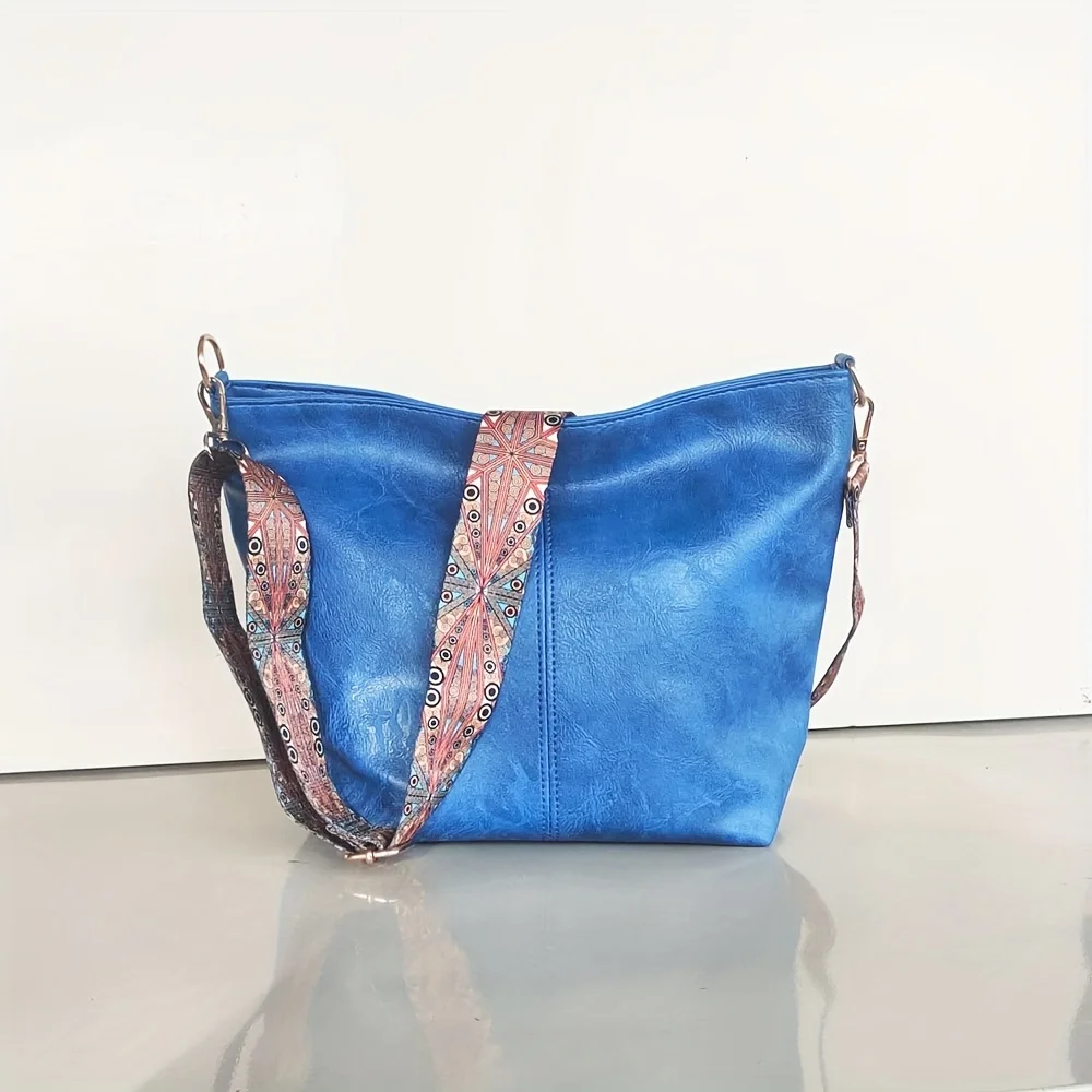 Modische Umhängetasche mit breitem Schultergurt, Retro-Umhängetasche für Damen aus PU-Leder, lässige Beuteltasche – Detail 19
