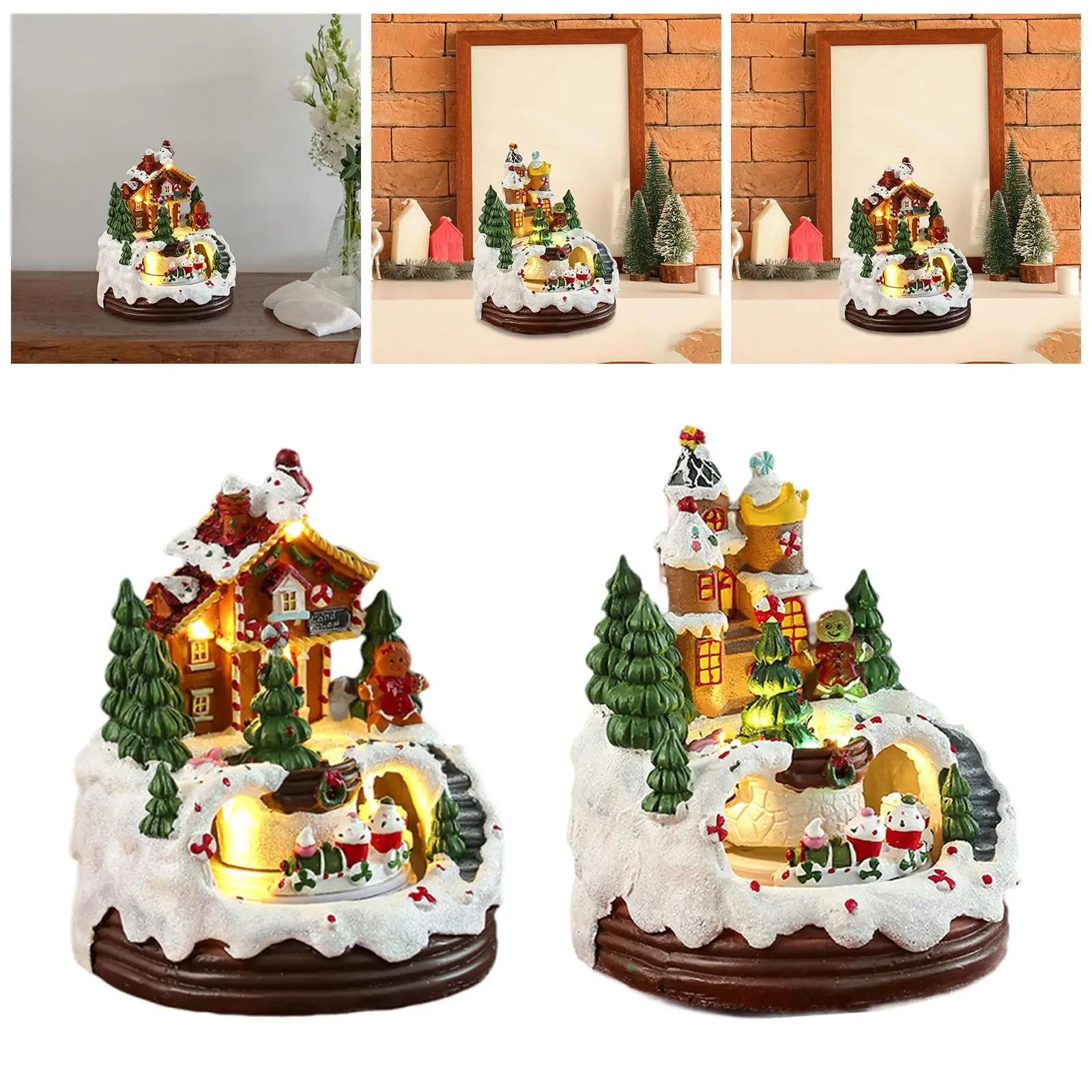Christmas House Music Box Toy with Rotating Train Xmas Gifts Tabletop Ornament for Bedroom Holiday New Year Bookshelf Indoor