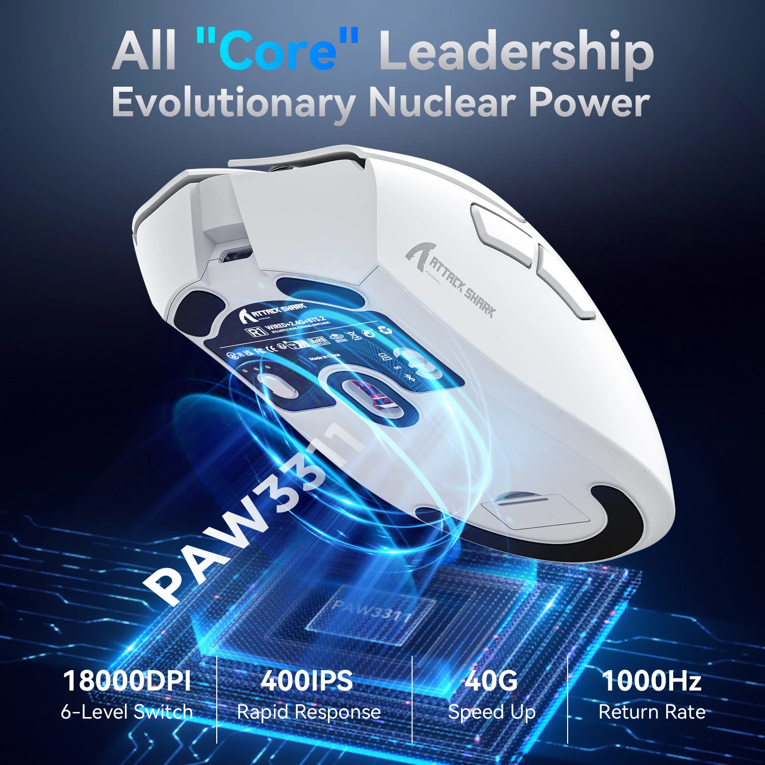 Gaming Mouse Attack Shark R1 Wireless Bluetooth PAW3311 Sensor 1000Hz Return-rate Tri-mode Ergonomic Rechargeable
