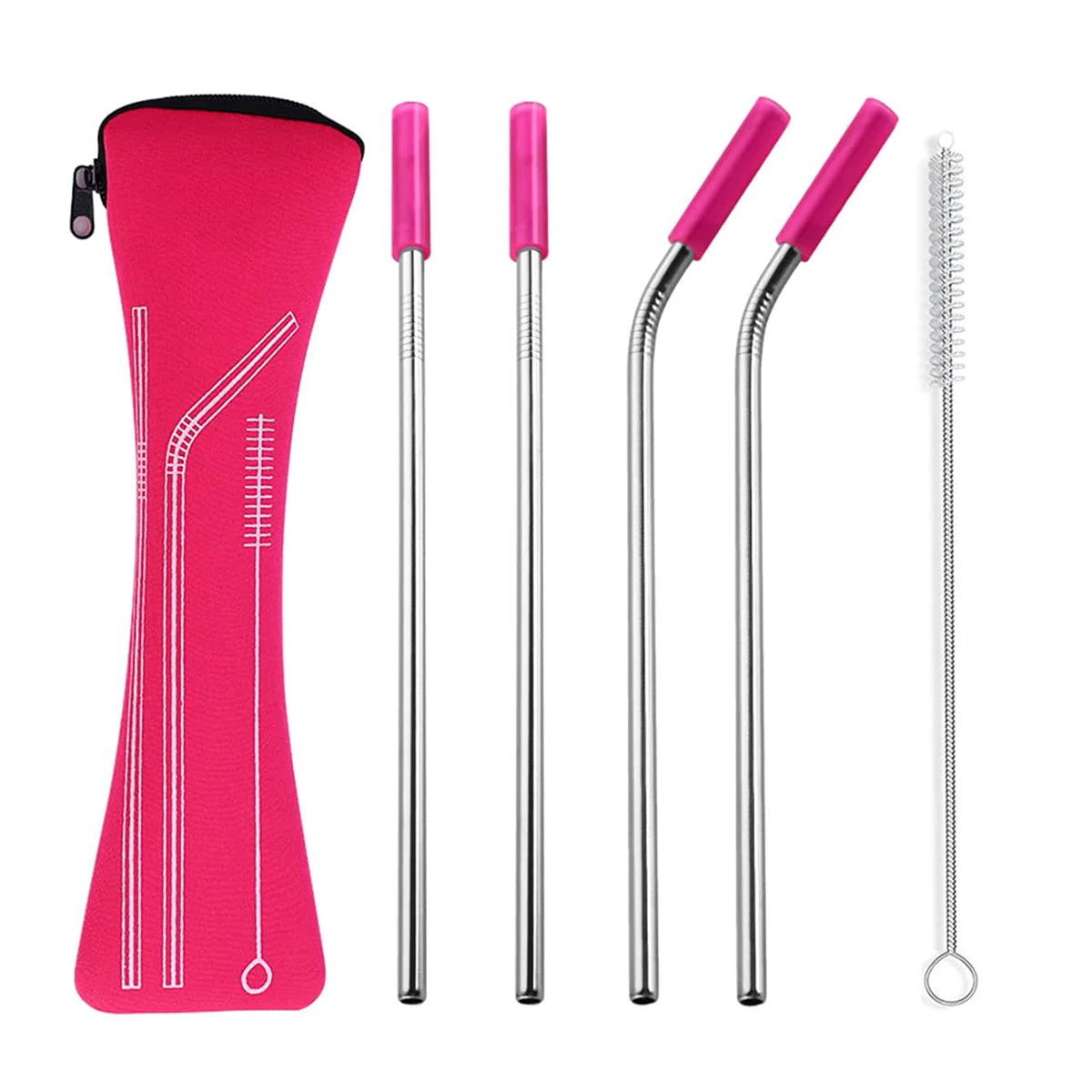 Cocktail Stirrers 4-piece stainless steel straw with cover reusable eco-friendly straw with cleaning brush bag Travel Bar cocktail