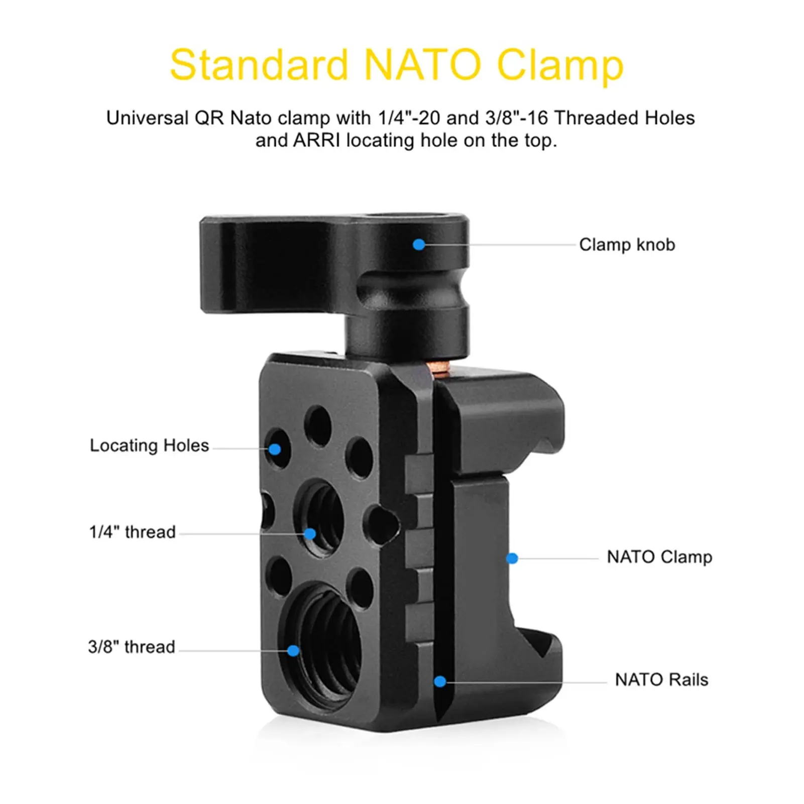 Camera Clamp Quick Release Clamp 1/4 Inch Thread CNC Anodized Clamp Lightweight Aluminum Alloy Pull Out Design for Photography