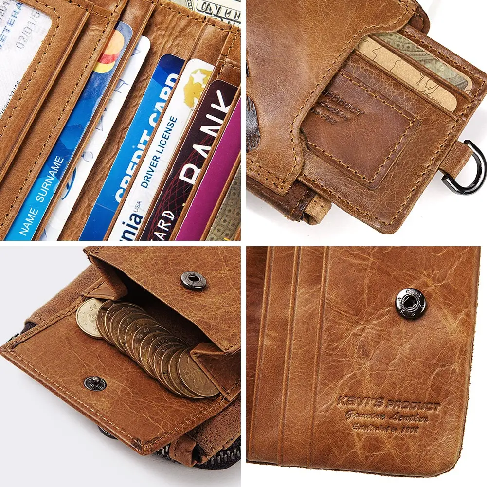 thumbnail image 2 of CONTACT'S Genuine Crazy Horse Leather Men Wallets Vintage 2 of 14