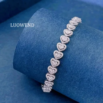 LUOWEND 100% 18K White Gold Bracelet Luxury Heart Design Real Natural Diamond Engagement Bracelet for Women High Wedding Jewelry 1