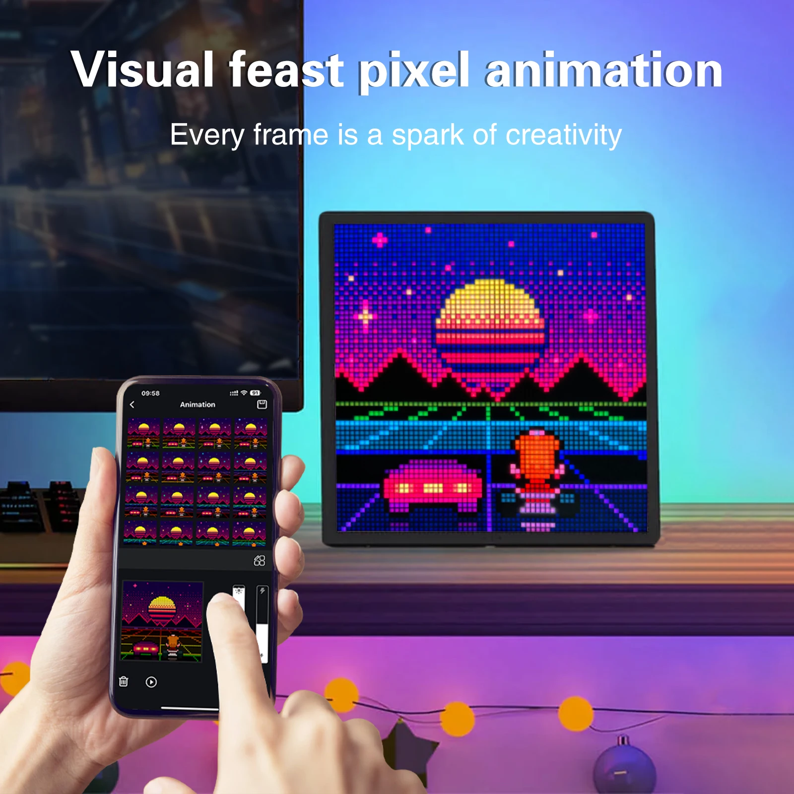 LED Pixel Display 64x64 RGB LED Matrix Panel Programmable Pixel Art Display with Bluetooth APP Control Creative Pixel Screen 4