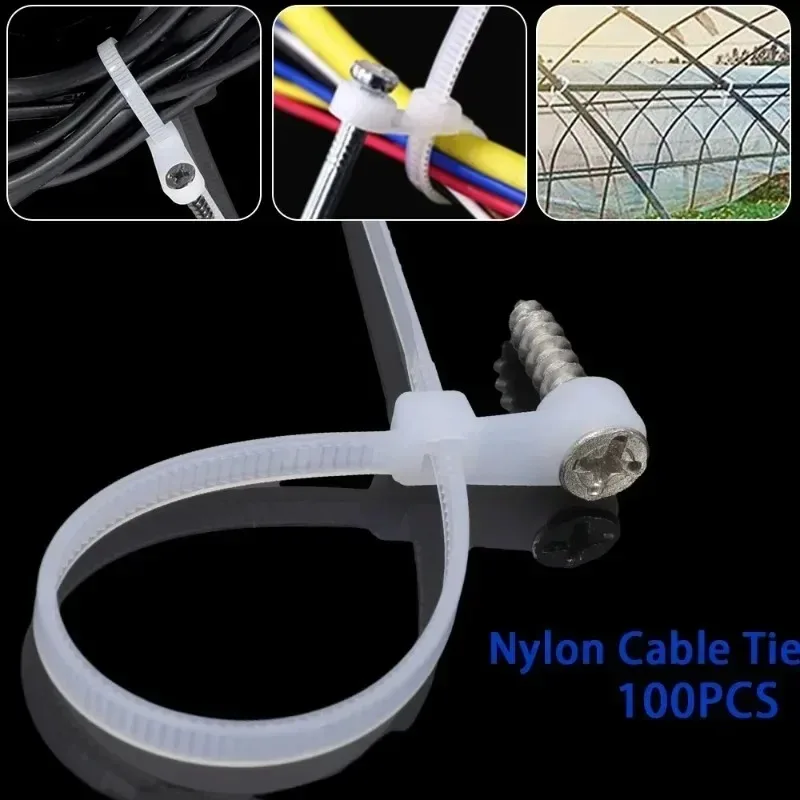 500/100PCS Nylon Cable Ties with Screw Hole Self Locking Loop Wraps Bundle Mountable Cables Zip Tie Wire Fixed Fastening Straps - Image 2
