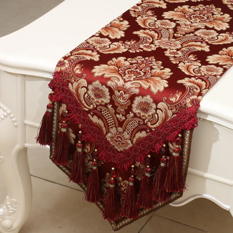 

Professional European Embroidered Floral Table Runners Luxury Modern Table Flags Decor For Tablecloths Cabinet Shoe Tassels