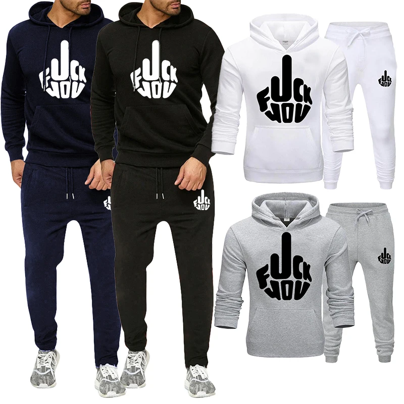 

2023 men's fashion sportswear jogging wear printed pullover hooded sportswear set hooded+sports pants sportswear