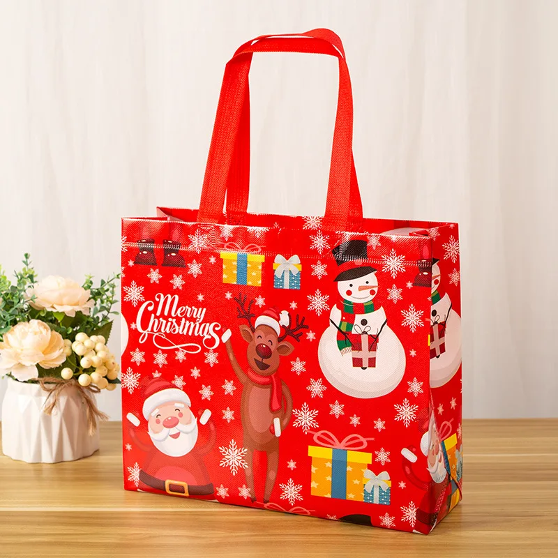 Christmas Gift Bags Gift Bags 15PC Tote Bags Santa Elk Snowflake Thickened Non-woven Waterproof