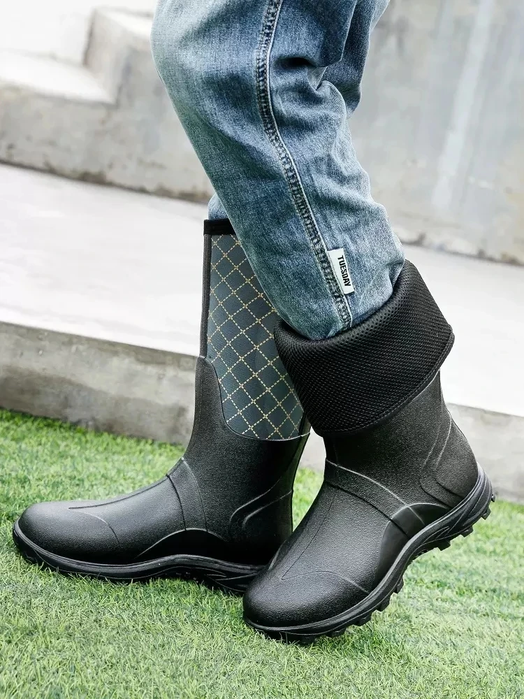 Waterproof Neoprene High Rain Boots Keep Warm Snow Rubber Shoes Anti-Slip Fishing Hunting High Boots Summer Car Washing
