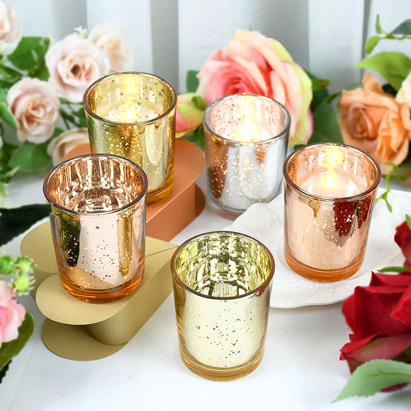 1pcs Modern Simple Glass Candle Holder Gold Silver Rose Gold Candle Cup Birthday Valentine