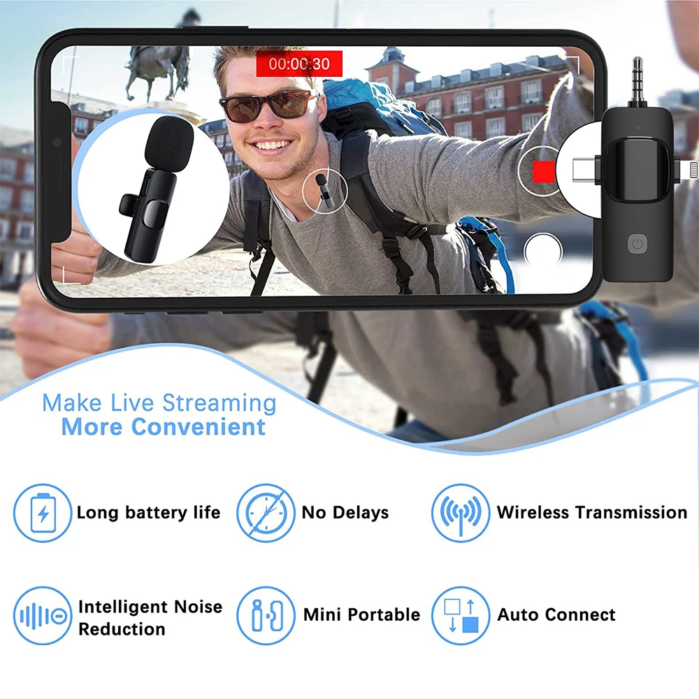 2.4G Wireless Lavalier Microphone 3in1 For iPhone Huawei Xiaomi Samsung Audio Video Recording Gaming wireless microphone