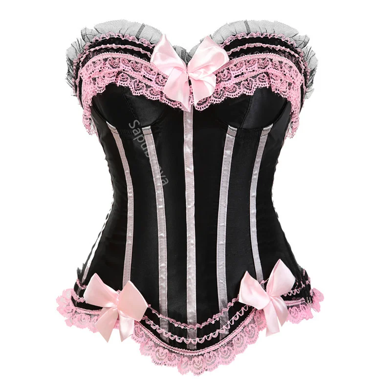 Corset Bustier Top Waist Corset Lace Corset Sapubonva Lace up corsets bustiers top sexy satin overbust corset striped ladies satin halloween big size red black pink