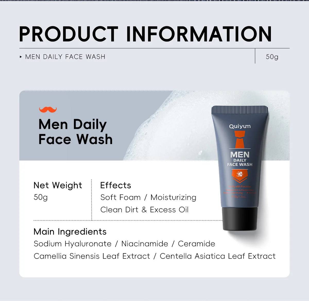 LAIKOU Men Facial Foaming Cleanser Deeply Cleansing Oil Control Moisturizing Blackhead Removal Skin Care Face Wash Foam Cleanser 6