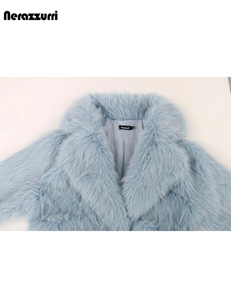 Nerazzurri Winter Short Loose Casual Hairy Soft Thick Warm Pink Faux Fur Coat Women with Big Collar and Pockets Fluffy Jacket 5