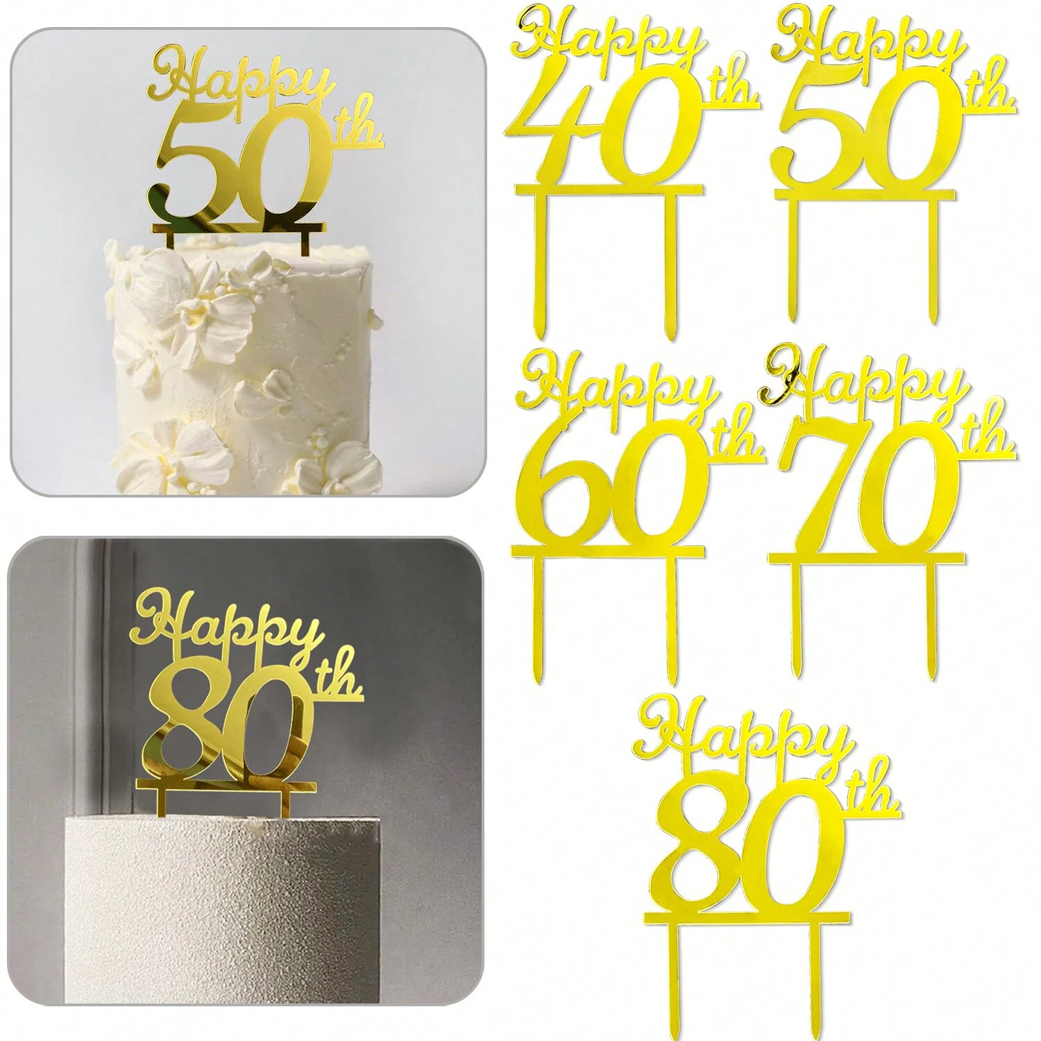 Mezrkuwr 10 topper per torte con numeri da 0 a 9 compleanno, decorazione per torte, cupcake, materiale acrilico, adatto per feste di compleanno, ogni età