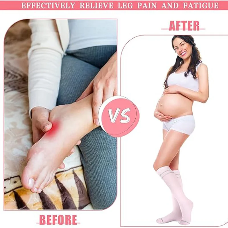 2 Pairs/4PCS  Maternity Compression Socks 20-30 mmHg Pregnancy Compression Socks Knitted Compression Socks for Women 5