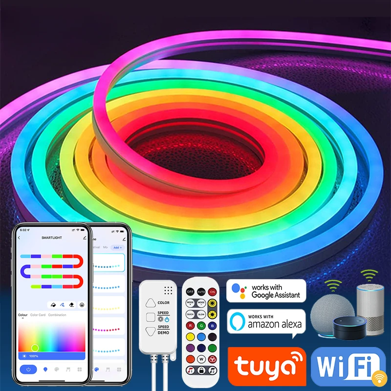 

Neon LED Light Strip Graffiti WiFi Smart DIY 12-24V Silicone Neon Rope with Music Sync RGBIC Dream Color Room Chaser Light Strip