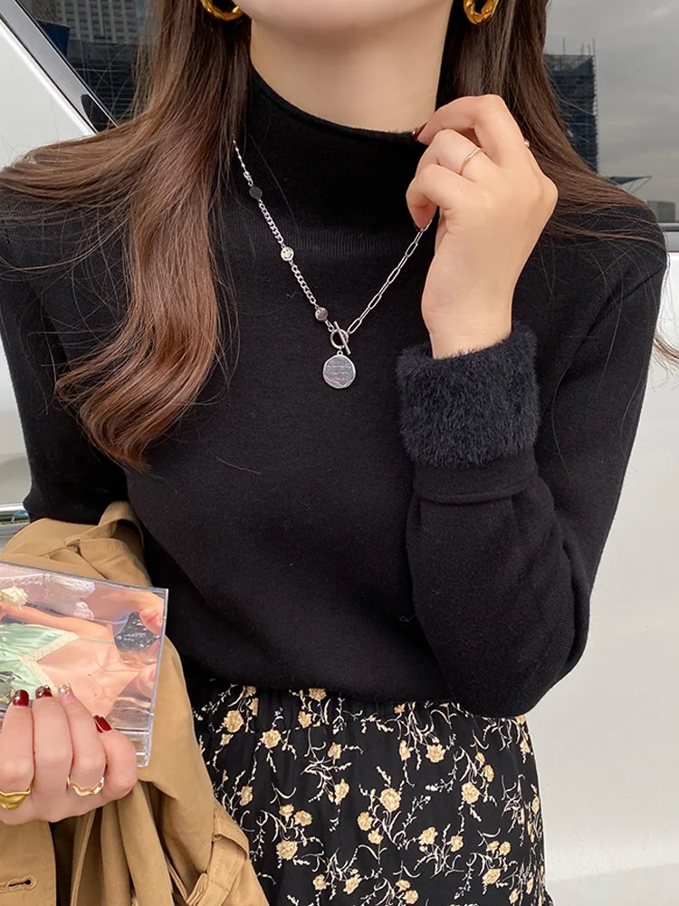 Fashion Autumn and Winter New Solid Color Women's Long-sleeved Sweater Elegant Knitwear Mock Neck Pullover Bottoming Shirt