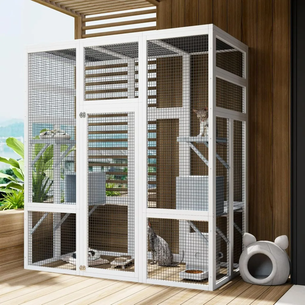 Outdoor Cat House, Large Cat House for Mulitiple Cats Walk, Outdoor House Weatherproof with 7 Platforms and 2 Resting Boxes
