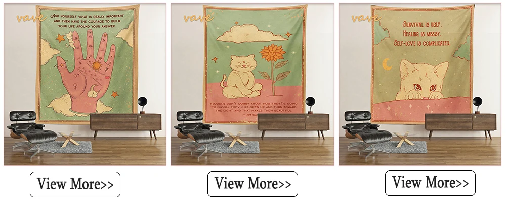 Description Picture 5 of itemPsychedelic Black Cat Tapestry Wall Hanging Rose and Sunbeam Art Nouveau Floral Wall Art Animal Cat Lovers Gift Home Decor