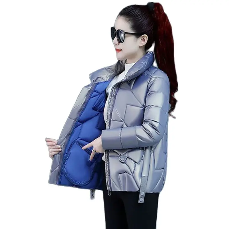 

Ladies Loose Short Eiderdown Cotton-padded Jacket Glossy Washable Korean Fashion New Winter Collar Warm Coat Female Tide 5XL.